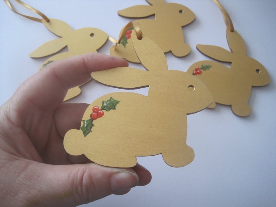 Golden Bunny Rabbit Christmas Tree Decoration x 4