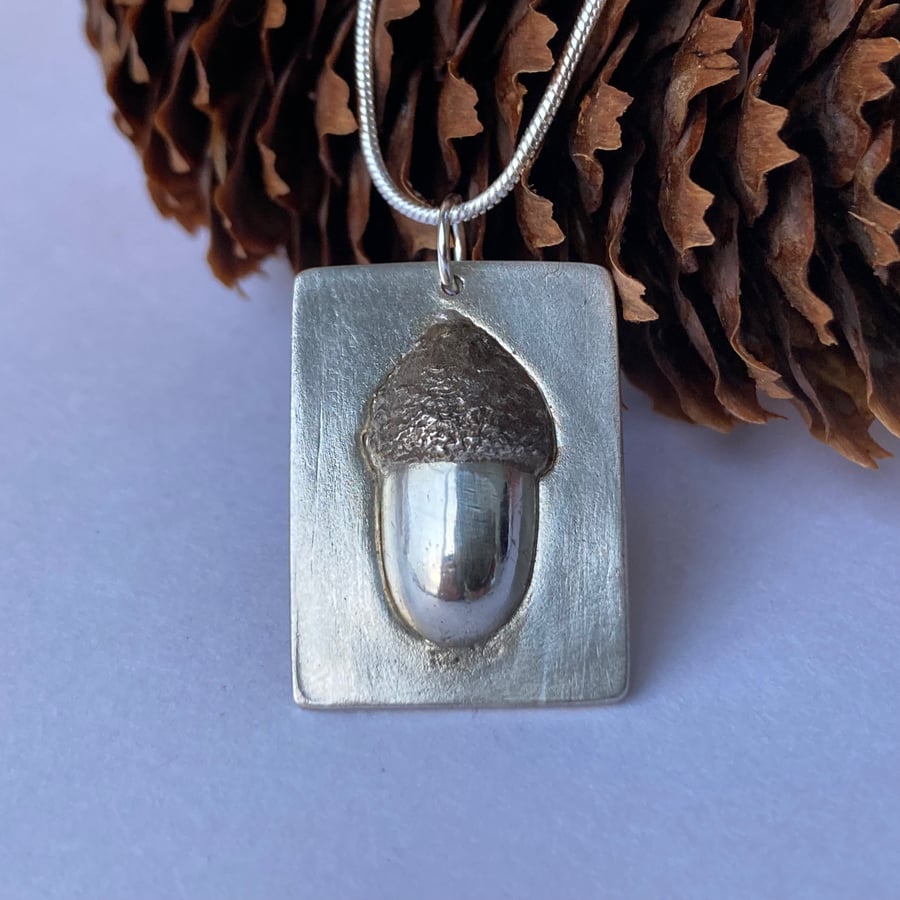 Handmade Fine Silver Acorn Pendant Necklace