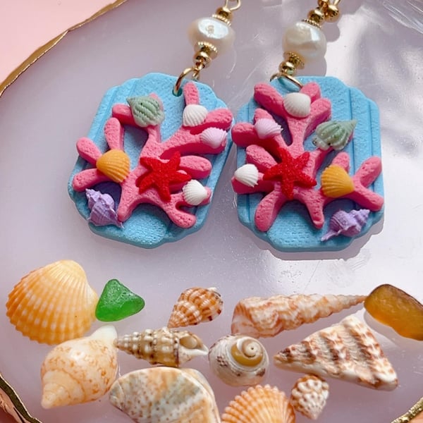 Coral reef earrings for beach lovers, seashell jewelry for summer style