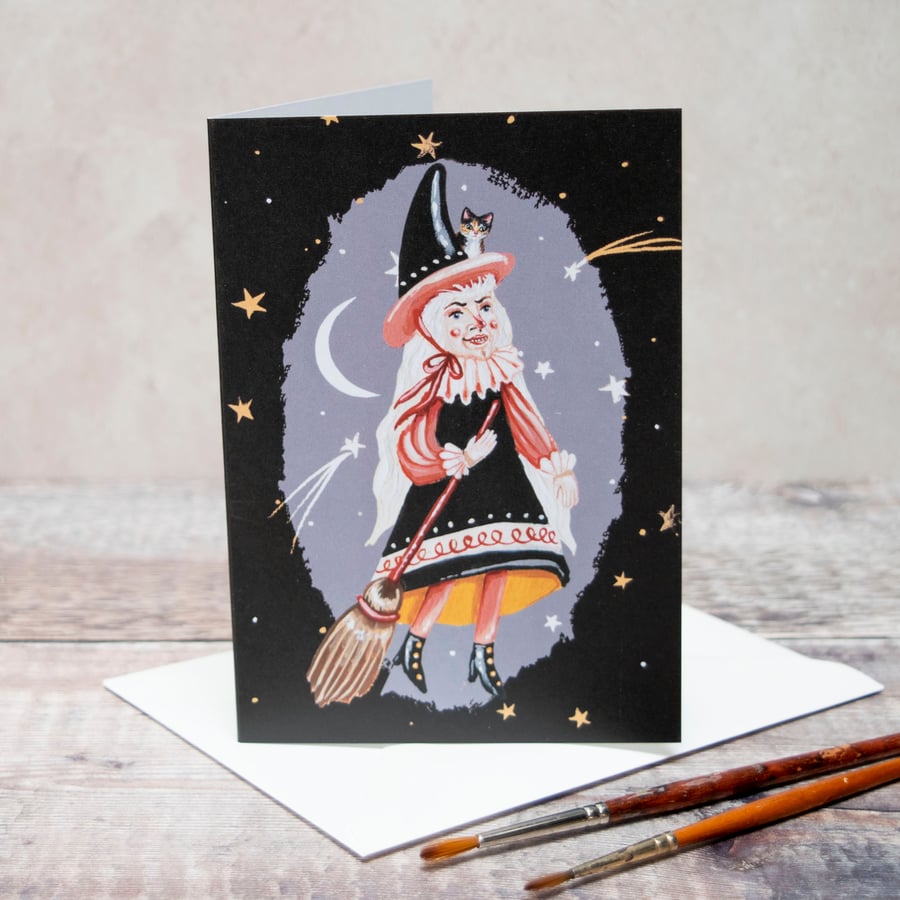 Greeting note card of a witch named Helen. A6, for any occasion