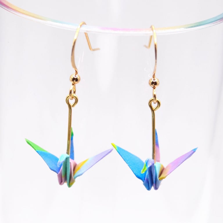 Origami Crane Earrings.Colorful Earrings.Creative Gift.Paper Crane Earrings