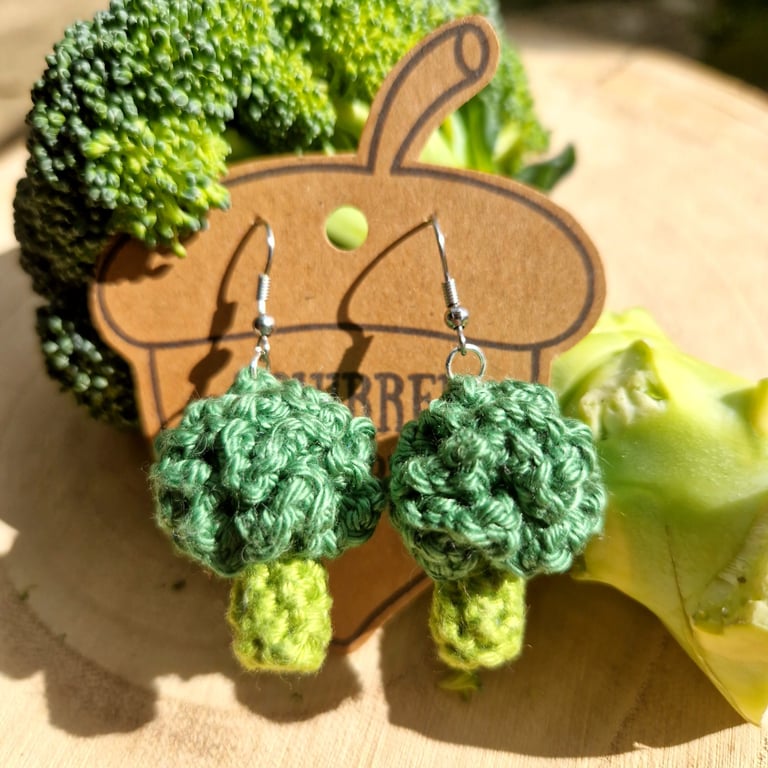 Broccoli earrings, Fun vegetable themed dangle earrings, Green earrings