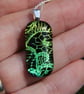 Gold Green Lace Pattern Dichroic Glass Pendant:  Fused Glass Necklace F4 - Image 3