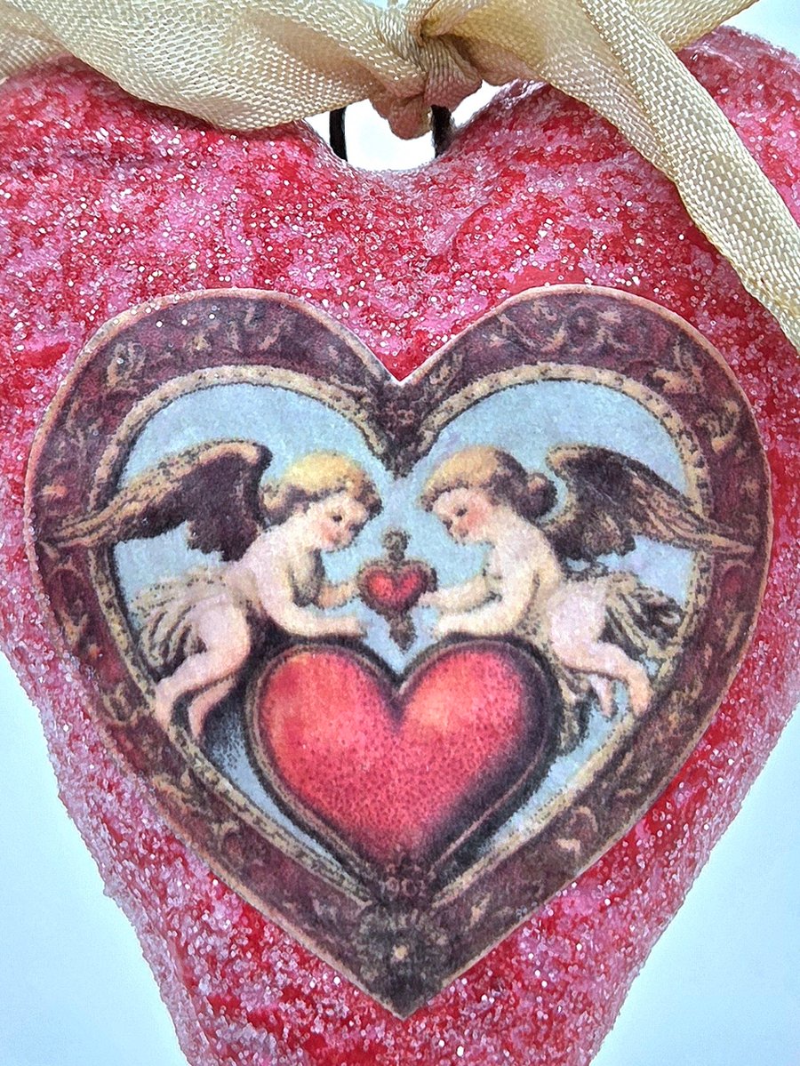 Pretty Spun Cotton Heart Valentine’s Ornament