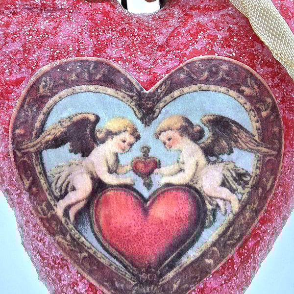 Pretty Spun Cotton Heart Valentine’s Ornament