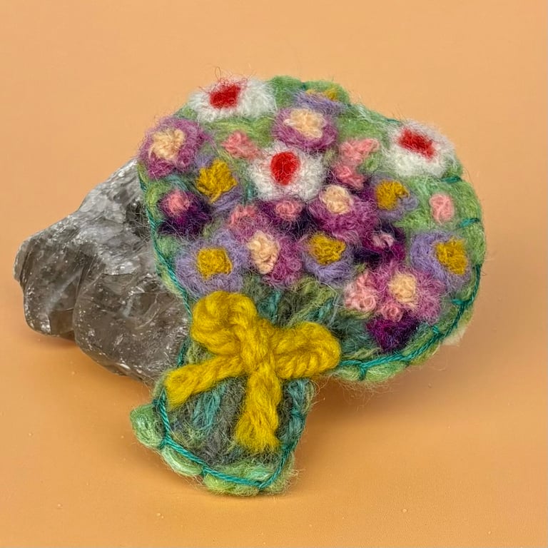Felted Bouquet Brooch  - pink, white and purple flowers