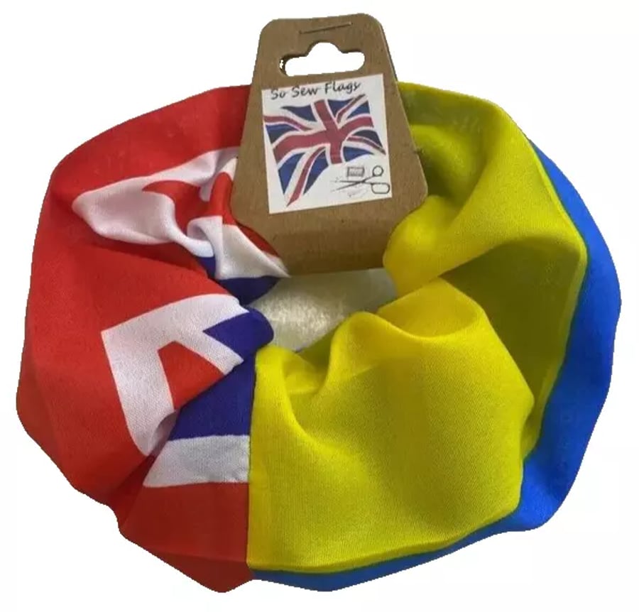 Ukraine United Kingdom Friendship Flag Hair Scrunchie Scrunchies Accessory Band