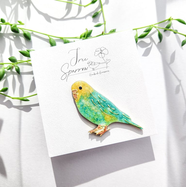 Hand-painted Budgie Bird Brooch