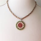Handmade Dorset Button and Kumihimo Braid Necklace, Brown, Cream and Green
