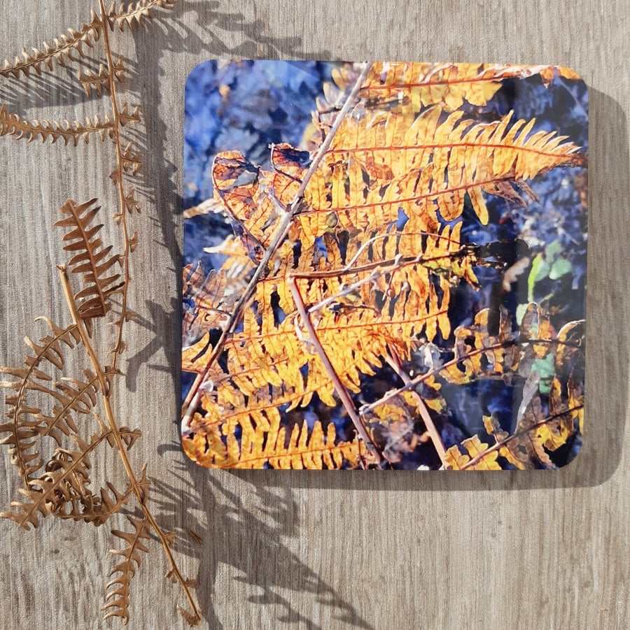 Coaster - 1 mdf coaster - tableware - Autumn Bracken print.