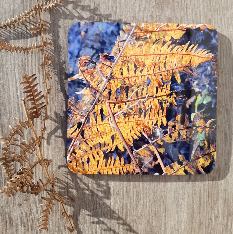 Coaster - 1 mdf coaster - tableware - Autumn Bracken print.