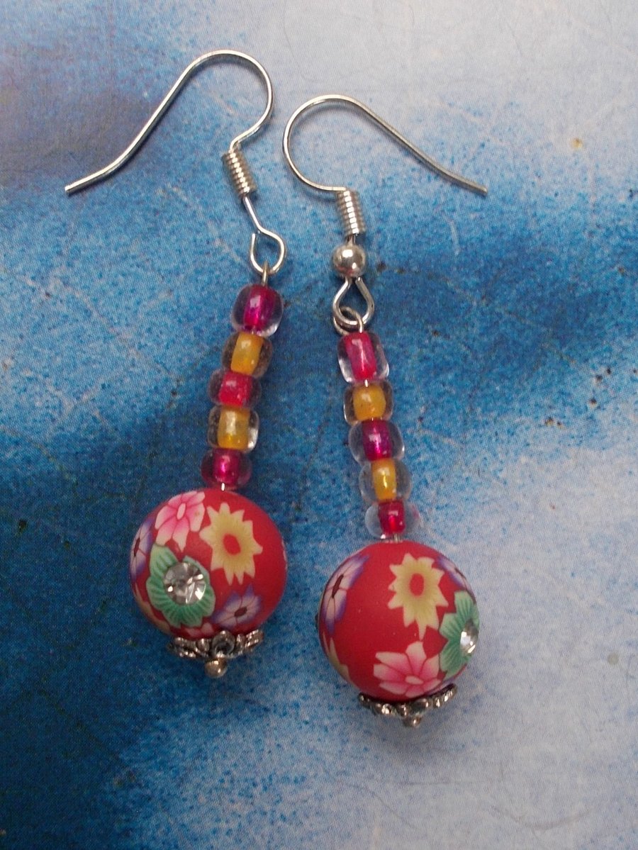 Bright and Beautiful Red and Yellow Beaded Earrings