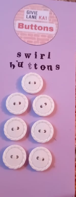 Set of Seven White Swirl Buttons