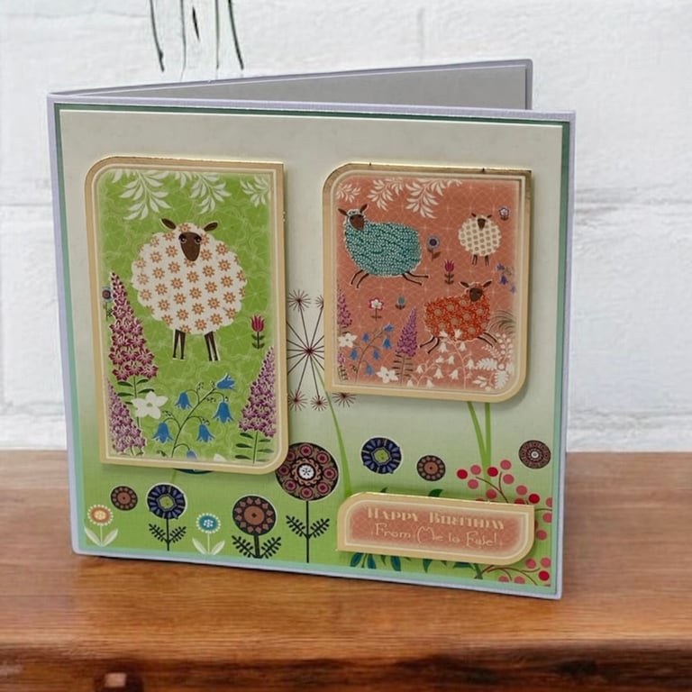 Sheep and Flowers Birthday Card. For Him or Her. Birthday Card for a Friend.