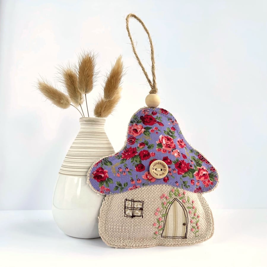 Fairy House Hanging Decoration - Fabric Mushroom