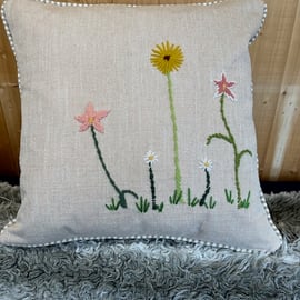 linen cushion with hand tapestry 