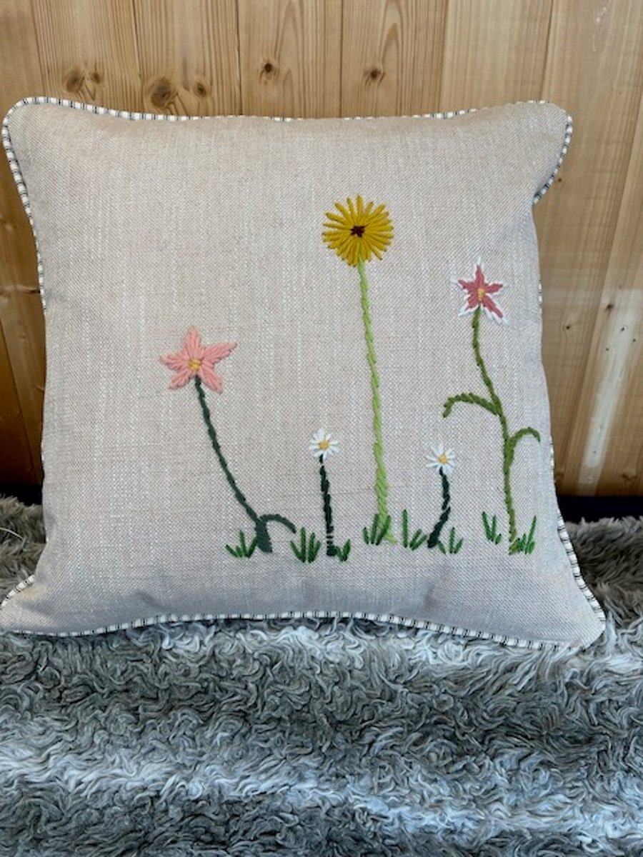 linen cushion with hand tapestry 