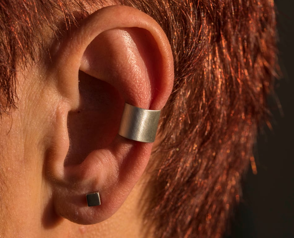 Chunky silver ear cuff in a choice of three textures; Mirror, Brushed or Satin