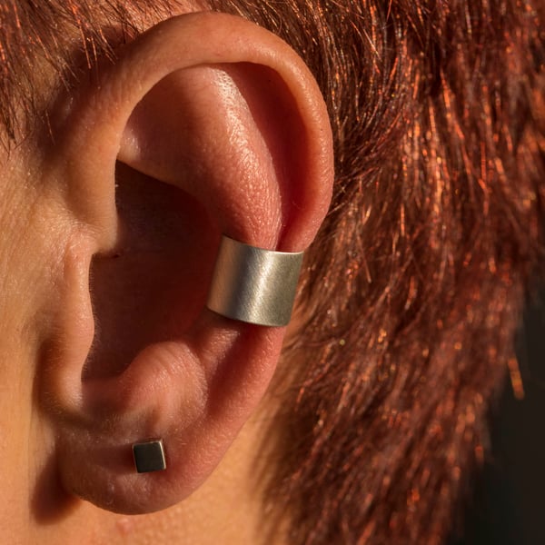 Chunky silver ear cuff in a choice of three textures; Mirror, Brushed or Satin