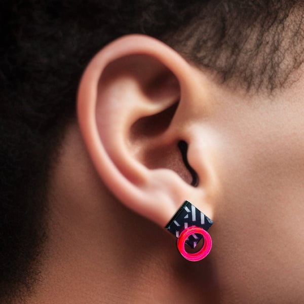 90s-Inspired Punk Geometric Stud Earrings - Edgy Urban Black & Pink Design
