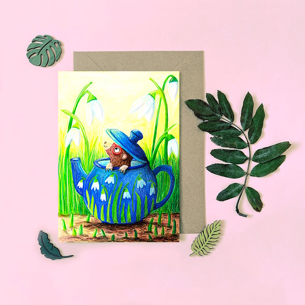 Mole Card  - Blank Card - Snowdrops Card - Greeting Card