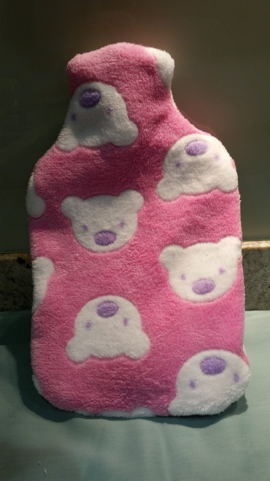 Soft fluffy with teddy faces hotwater bottle cover, including hot water bottle