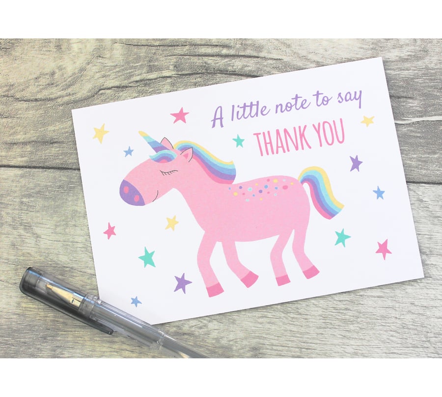 Unicorn Thank You Notecards, Childrens Thankyou Notes, Girls Thank you Card Pack