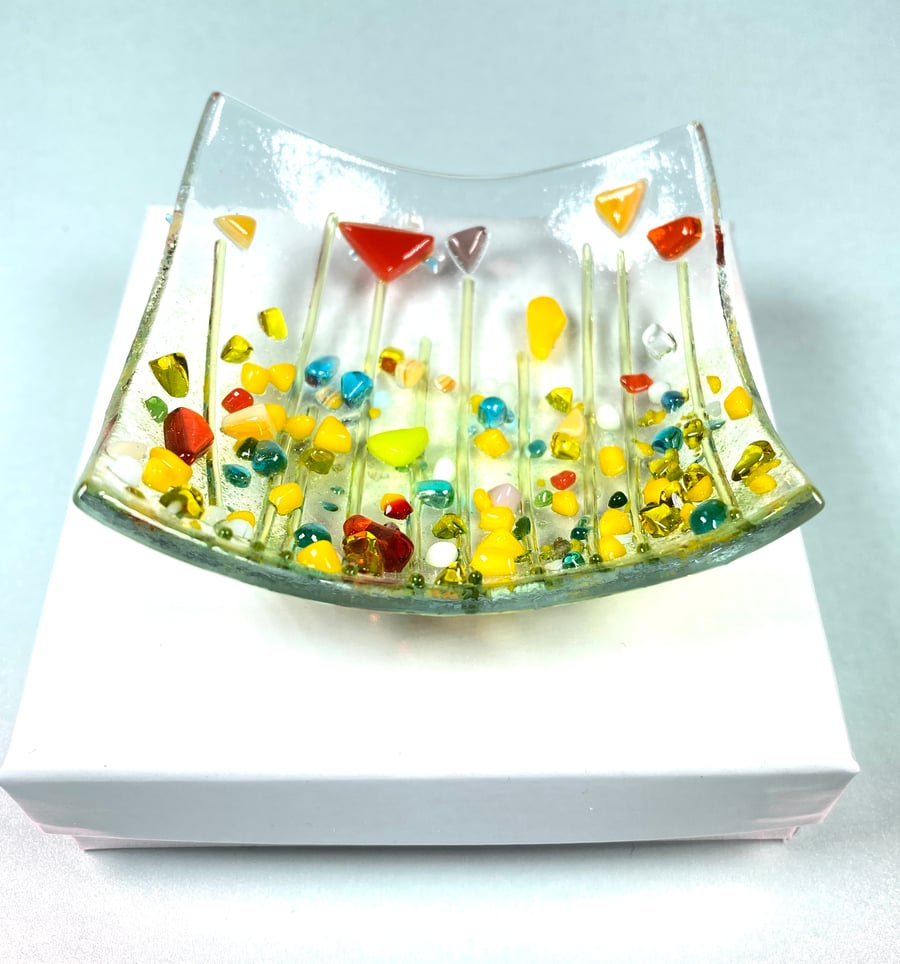 Fused glass pretty trinket dish - meadows 