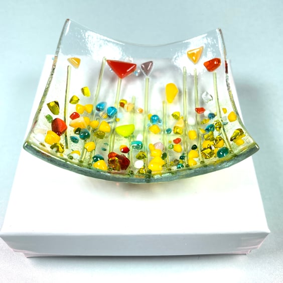 Fused glass pretty trinket dish - meadows 