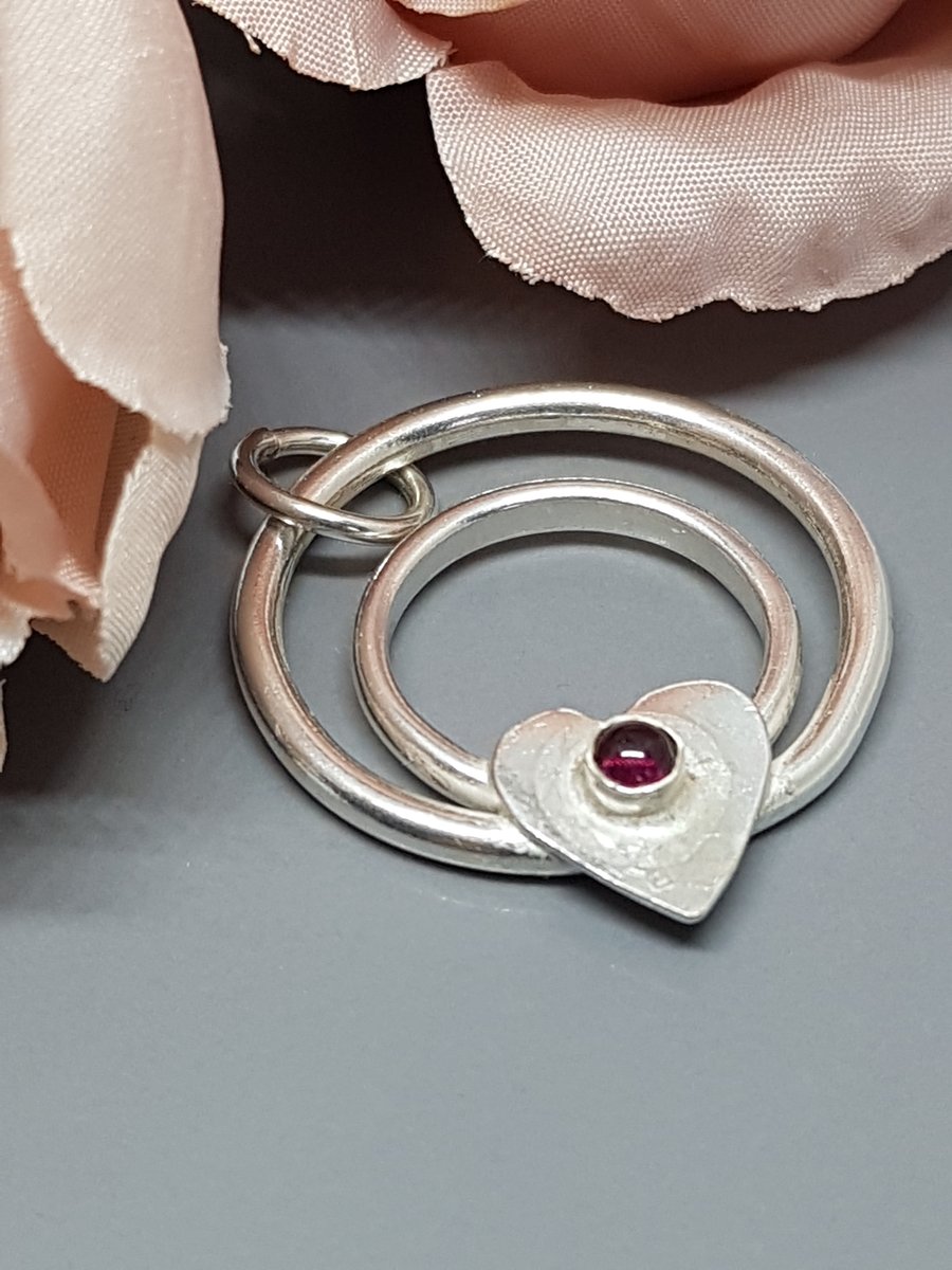 Sterling Silver Heart Pendant with Garnet