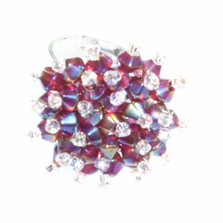 Dark Fushia Crystal Bead Ring - UK Free Post