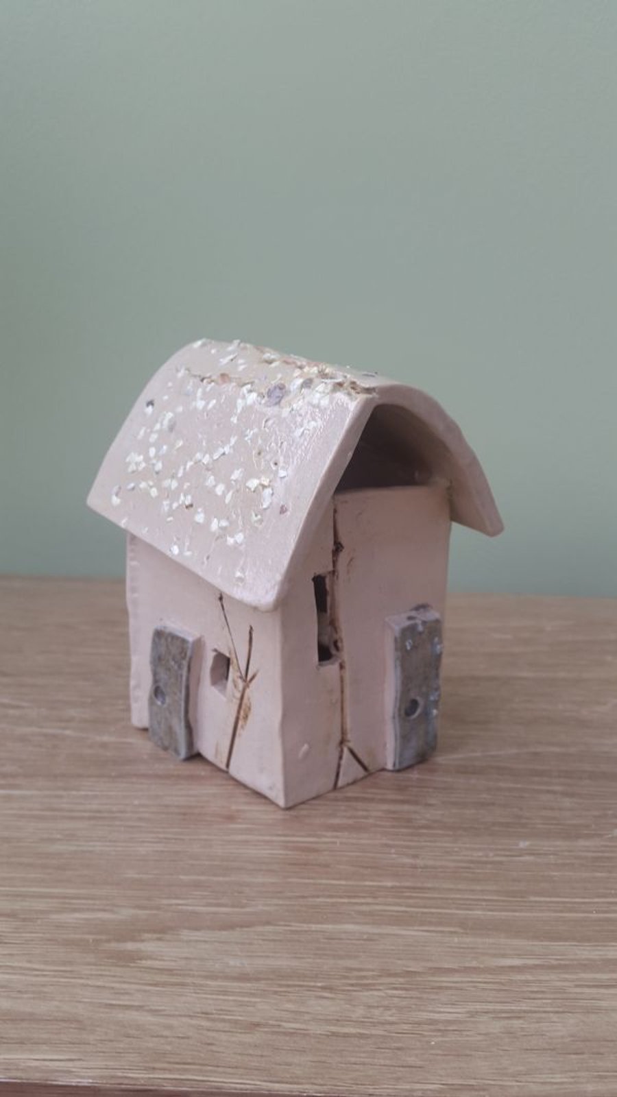Small Ceramic Tea Light House with Pebbled Roof