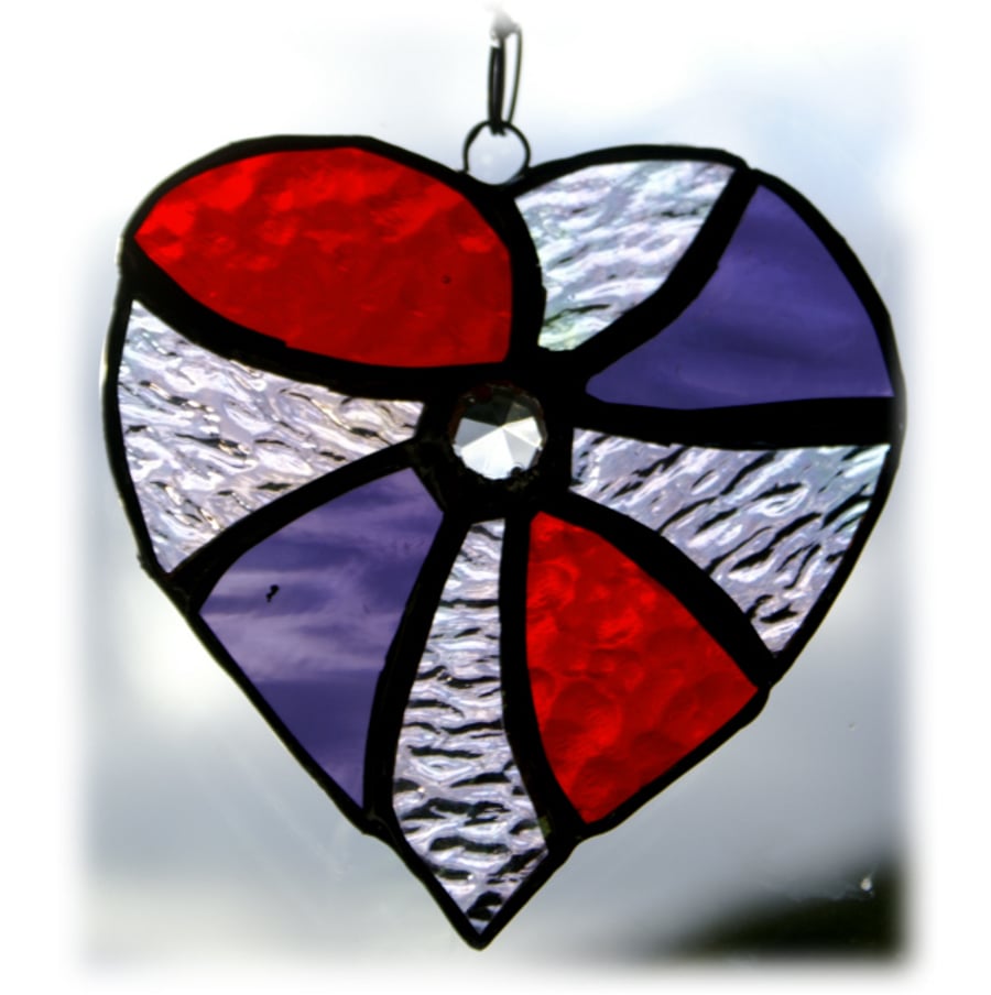 Heart Suncatcher Stained Glass Red Purple Swirl  Handmade with Love 