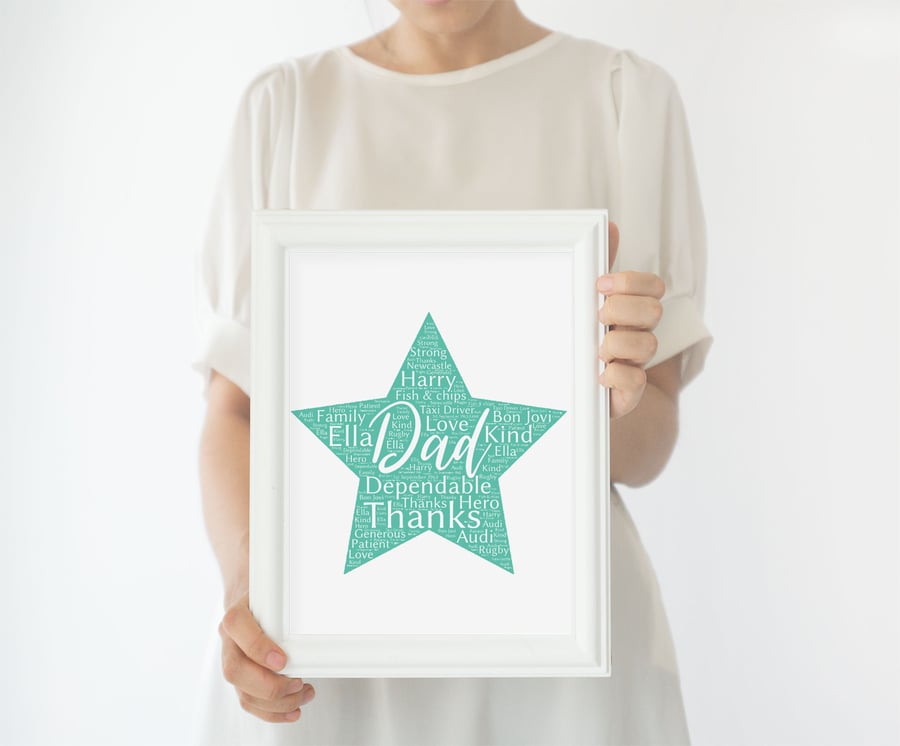 Personalised Star Word Art print. Perfect Birthday, Christmas, thank you gift