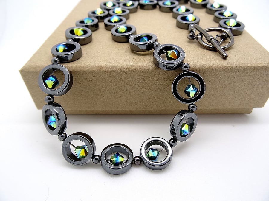 SALE!!! was 25 pounds now 22 pounds Hematite Necklace,Swarovski Hematite. 