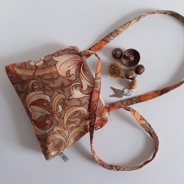 Hand bag upcycled in a vintage Morris and Co Golden Lily fabric with chunky zip