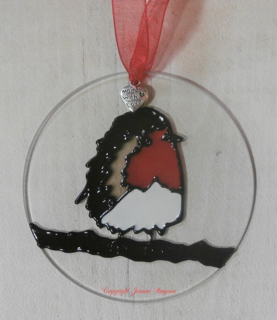 Christmas Robin suncatcher decoration. 'Robins appear when loved ones are near' 