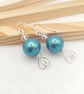 Pearlescent Blue Preciosa Pearl & Crystal Heart Dangle Earrings - Gift Boxed 