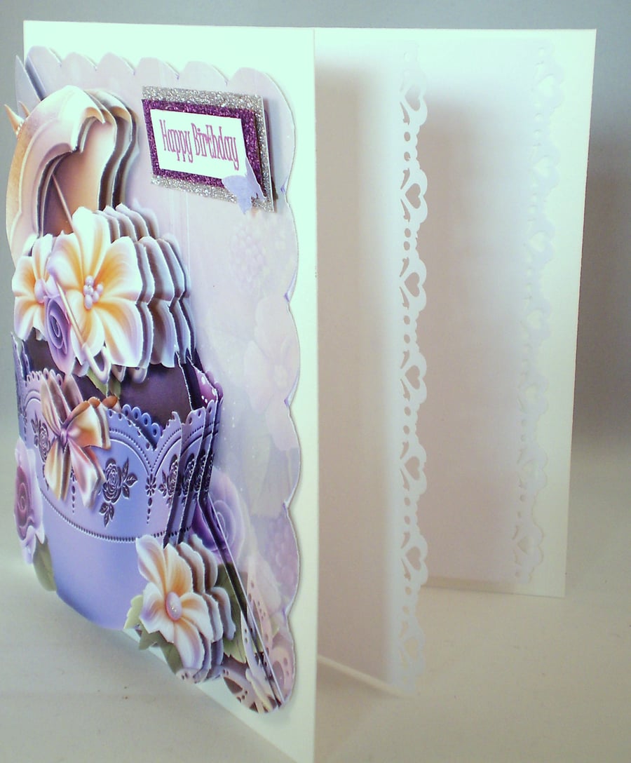 Handmade Decoupage,3D Flower Birthday Greetings Card,Personalise,  Any Occasion