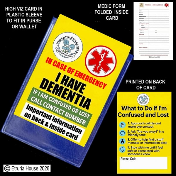 Dementia , In case of emergency card, plastic case, plus Medic form 