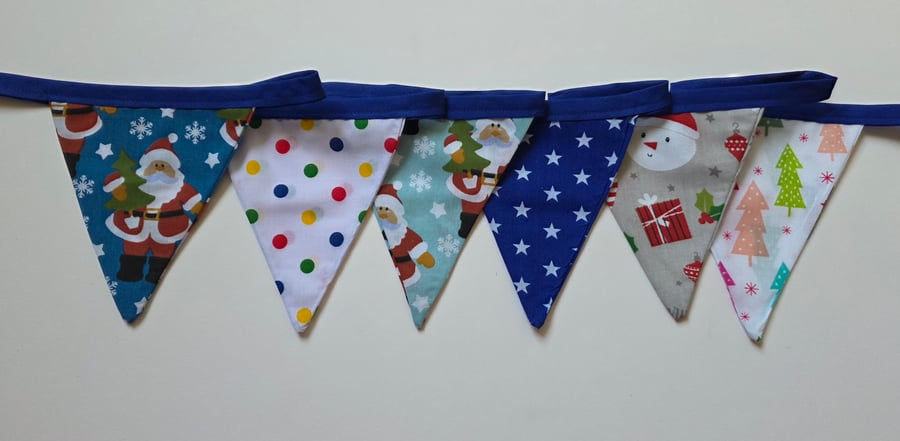 Eco Christmas Bunting Santa Decoration - 12 flag - 100% Cotton