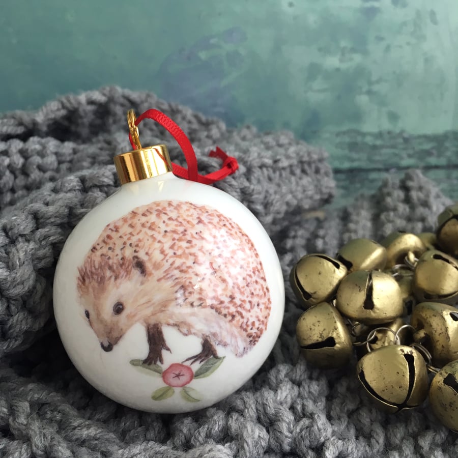 Fine Bone China Hedgehog Christmas Bauble