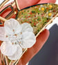 Gold Metal Large Hair Claw Clip, Hand Decorated with White Flower - Image 2