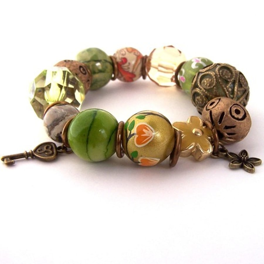 Summer Bracelet with Chunky Beads and Charms 