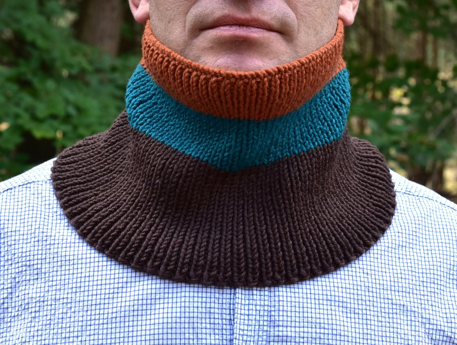 Handmade Merino Wool Neck Warmer - Knitted Unisex Striped Cowl Scarf
