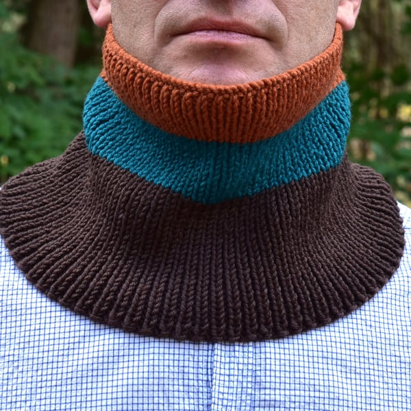 Handmade Merino Wool Neck Warmer - Knitted Unisex Striped Cowl Scarf