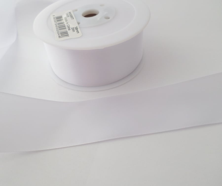 White grosgrain ribbon 38mm wide x 2 metres 