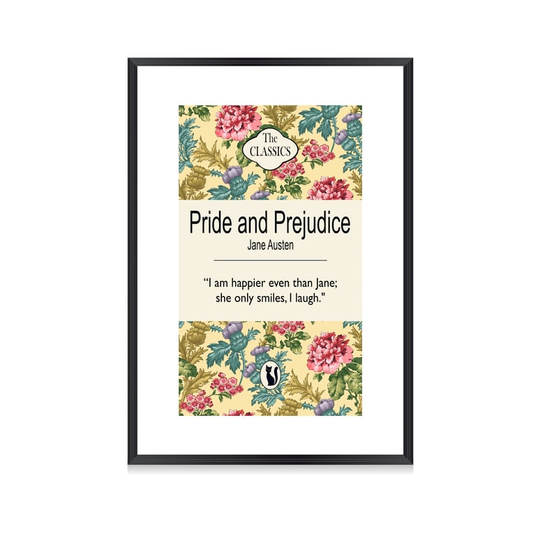 Pride and Prejudice Print - Floral Book Cover Art - Jane Austen Quote - Vintage 