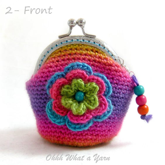 Multicoloured crochet boho coin purse