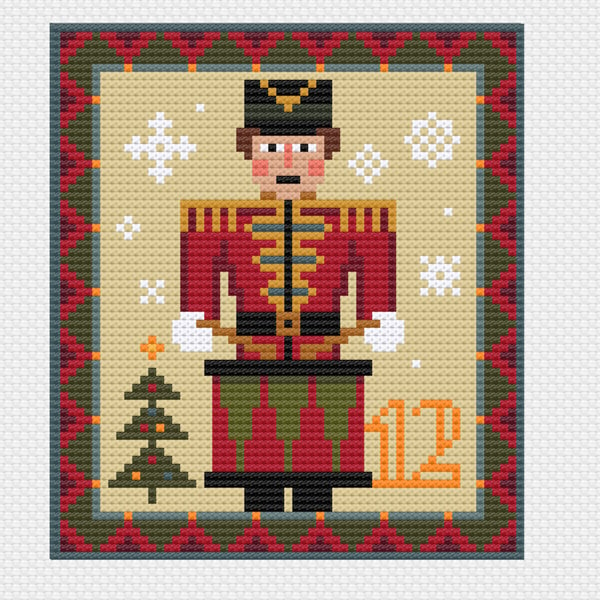 094L Cross Stitch pattern 12 days of Christmas, 12th Day Twelve Drummers Drummi